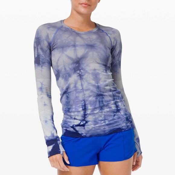 Lululemon Swiftly Tech Long Sleeve 2.0 *Wash Striped Tie Dye Blue 8 - Picture 1 of 7